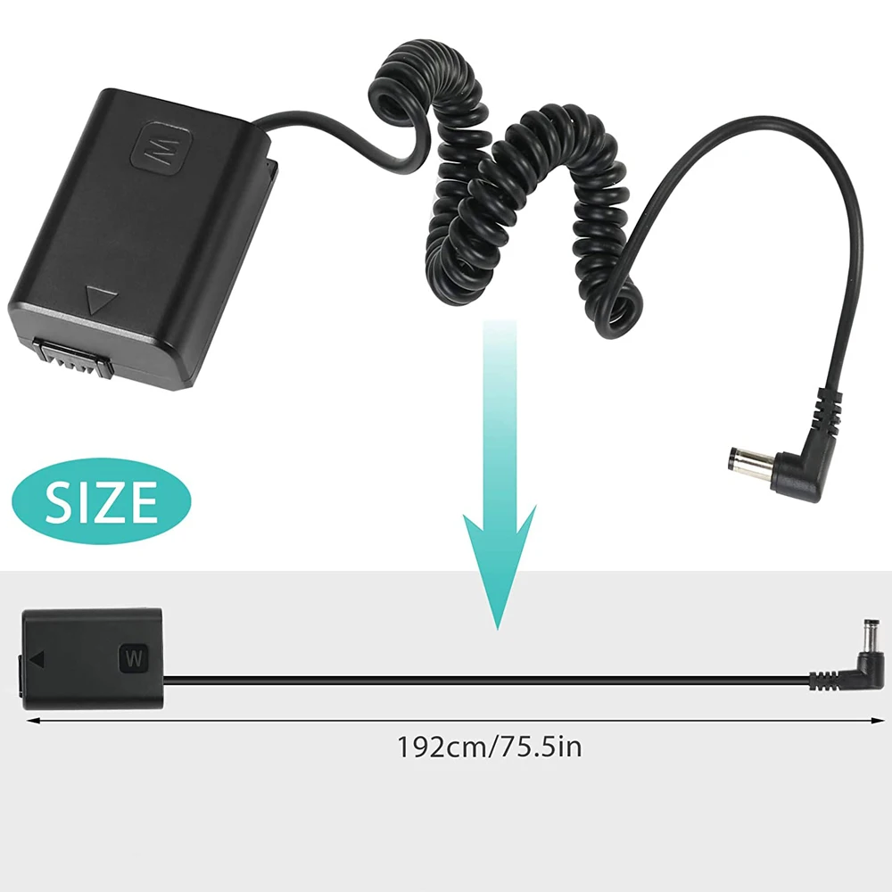 NP-FW50 Dummy Battery AC-PW20 FW50 to Spring Cable DC Coupler for Sony Alpha 7 a7S a7II a7R A3000 A5000 A6000 NEX5 NEX3 ZV-E10