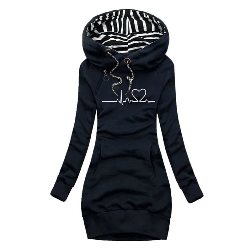 Women Fashion Long Sleeve Hoodie Dresses Autumn Winter Hooded Sweater dress Slim Fit Pullovers Long Sweatshirt