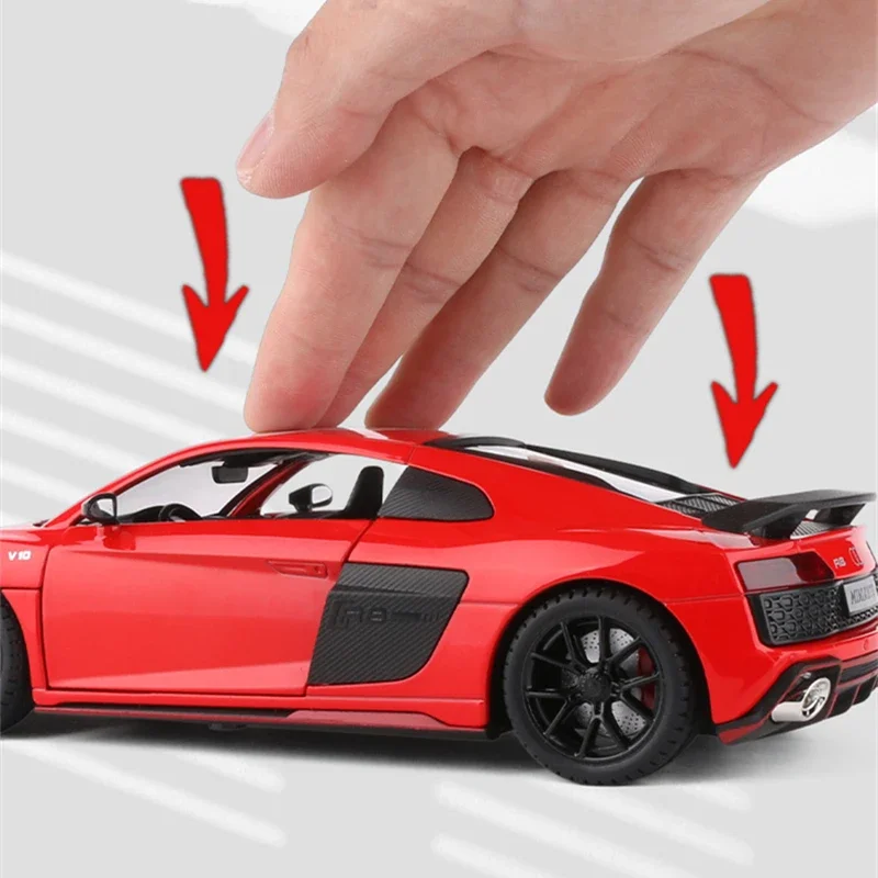 Audi R8 V10 Plus Alloy Performance Modelo de carro esportivo Diecast Metal Toy, Simulação de som e luz, Presente infantil, 1:24