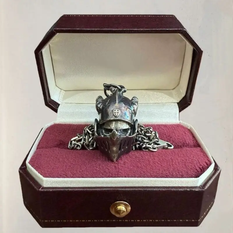 Avant Garde Hammered Texture Alloy Necklace Handmade Punk Demon Knight Sculpture Pendant Gothic Jewelry For Men Women