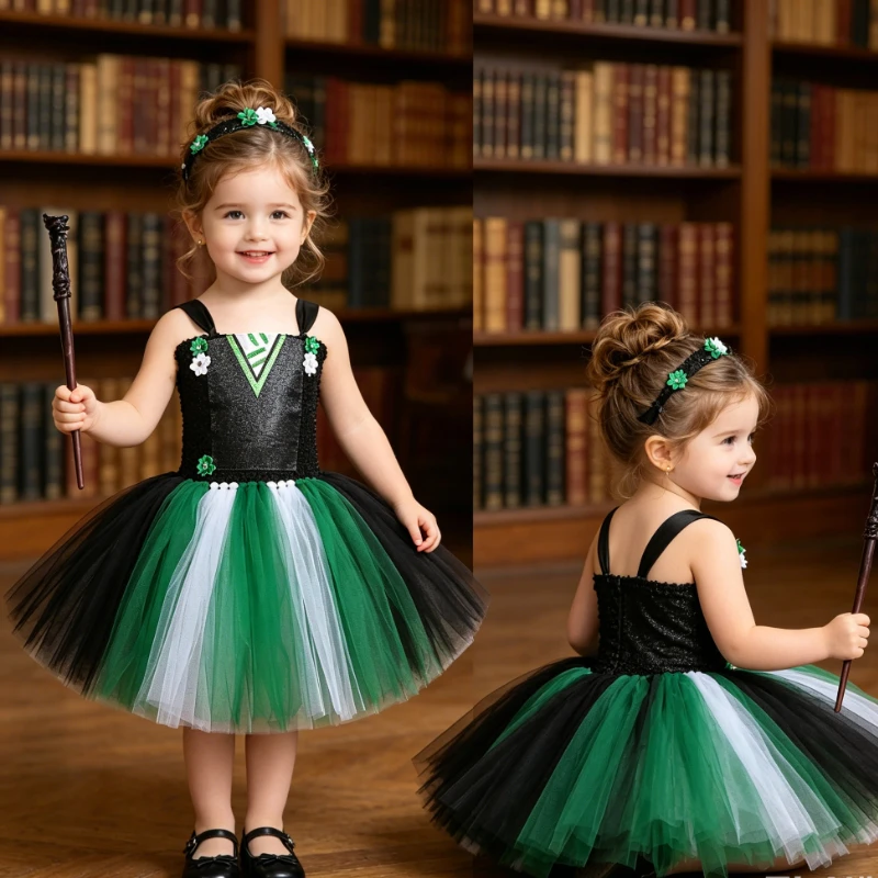 

College Style Contrasting Color Fluffy Dress Halloween Christmas Party Stage Performance Costume with Magic Wand Accessories