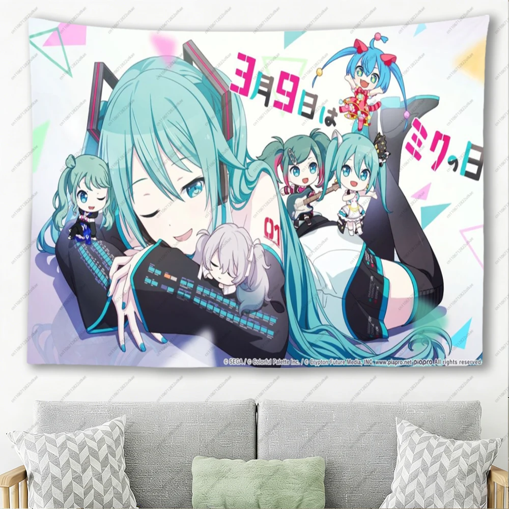 初音ミクちびグループアニメタペストリーティールボーカロイドかわいい壁掛け寝室装飾