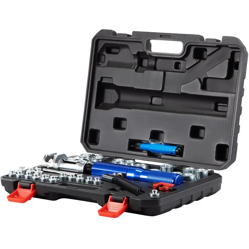 

Hydraulic Flaring Tool Kit, 45° Double Flaring Tool, Brake Repair Brake Flaring Tools for 3/16"-1/2", Brake Flare Tool with Tube Cutter and Deburrer, 32 PCS Tube Flaring Tools for Copper Lines