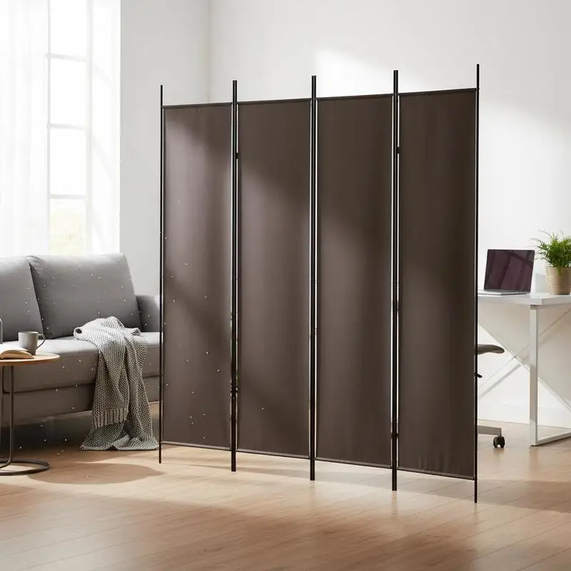 Cloison de séparation 4 panneaux Marron 200x200 cm Tissu