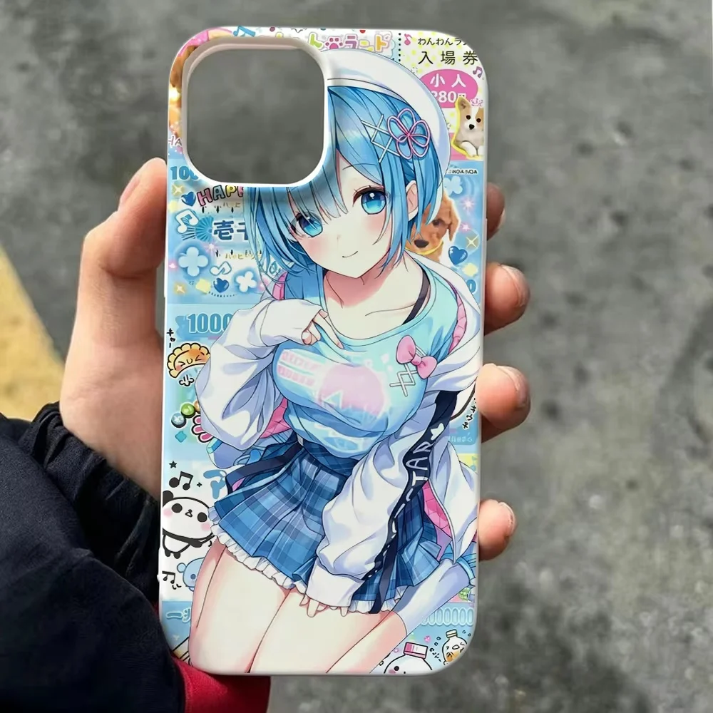 

Japan Anime Cartoon Cute Blue Short Hair Decora Rem Soft Case for iPhone 17 16 15 14 13 12 11 Pro Max Plus Protection Cover﻿﻿﻿﻿﻿