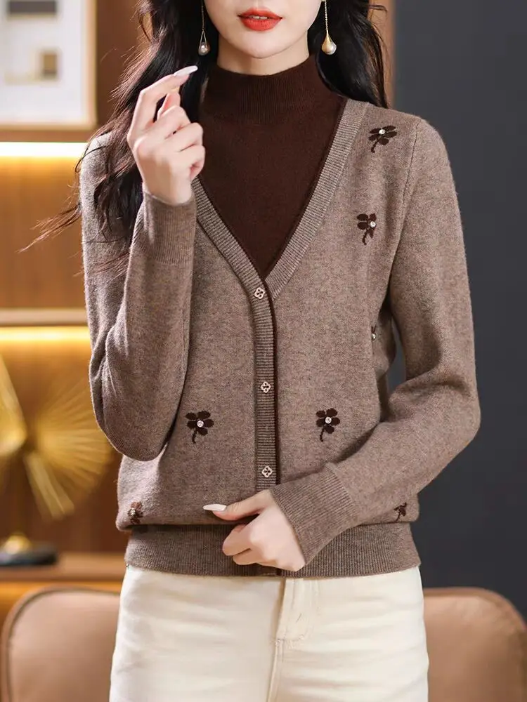 Y2K フェイクツースウェット レディース ウェスタンスタイル セミハイネック ウールニット ベースレイヤー 秋冬