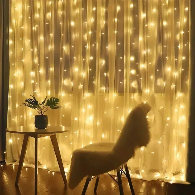Christmas Curtain LED String Lights 6m/3m/2m/1m USB Plug 8 Modes Party Lights New Year Home Wedding Holiday Decor Aesthetic