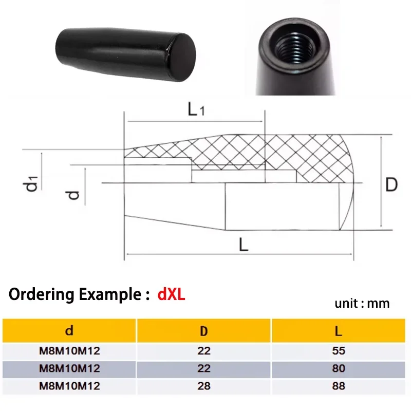 1pcs M6 M8 M12 Long Female Thread Bakelite Without Embedded Handle Cylindrical Machine Tool Operating Rod Handle Non Embedded