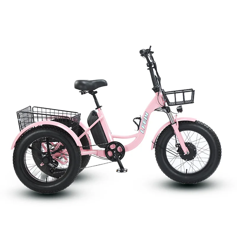 20-inch chubby tire electric tricycle, pedal-assisted lithium battery tricycle, thick-tire snow bike