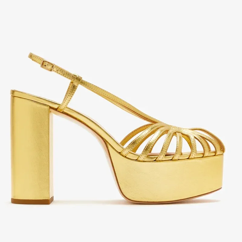 Platform Narrow Band Leather Pumps Sexy Round Toe Square Heel Customized Slingback Buckle Betl New Arrivals Fashion Women Shoes