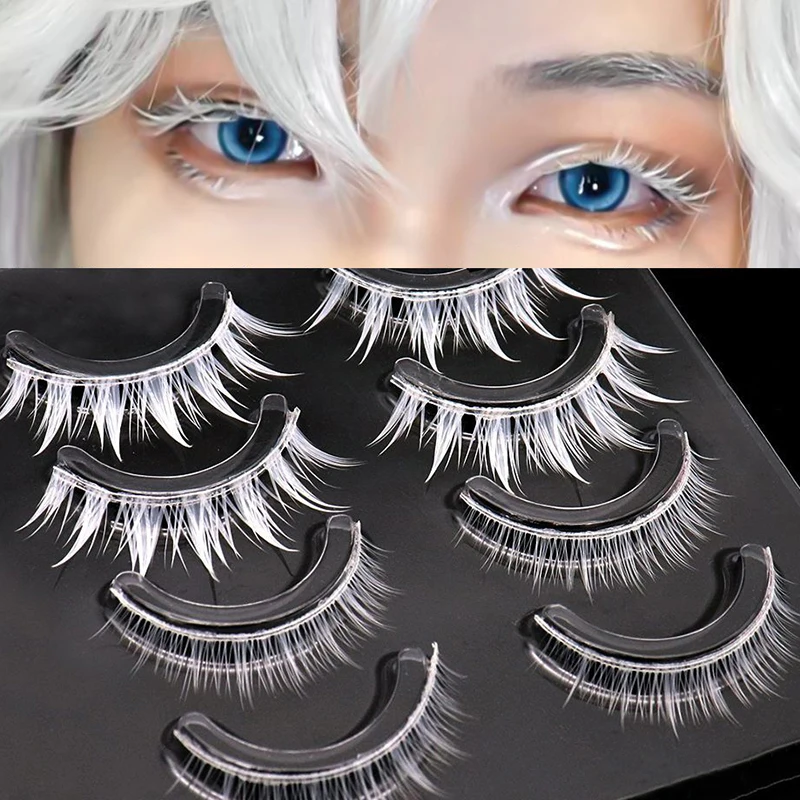 3 Pairs Anime Cosplay False Eyelashes White Eyelashes Adult Stage Makeup Hallowmas Women Men DIY Accessories