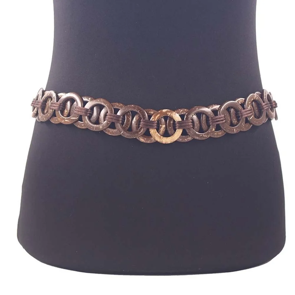 

Coffee Coconut Shell Woven Belt Adjustable Long Beaded Waist Chain Polyester Jeans Decor Retro Tassel Waist Chain Bag Decoration