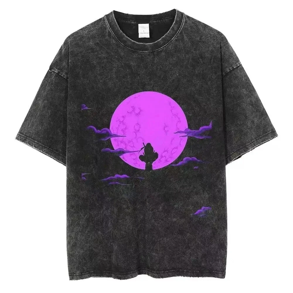 

Vintage Naruto Purple Itachi Moon Graphic Oversized Casual Unisex T-Shirt Streetwear Pure Cotton Large Men's Women's Locomotives