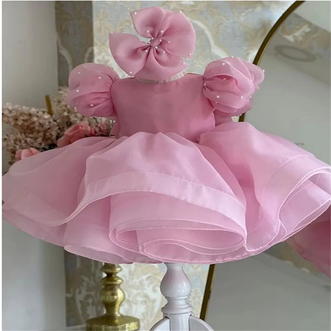 Cute Pink Princess Flower Girl Dress Kids Birthday Party Pageant Glitter Sequin First Holy Communion Gowns Elegant Little Bride