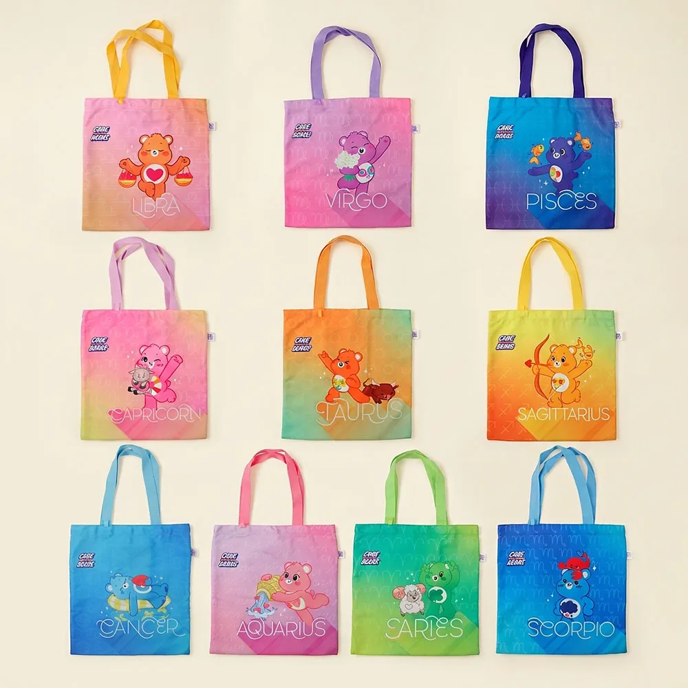 Care Bears Einkaufstaschen aus Canvas mit großem Fassungsvermögen, 12 Konstellationen, faltbare, umweltfreundliche Baumwolltaschen, wiederverwendbare DIY-Schultertasche