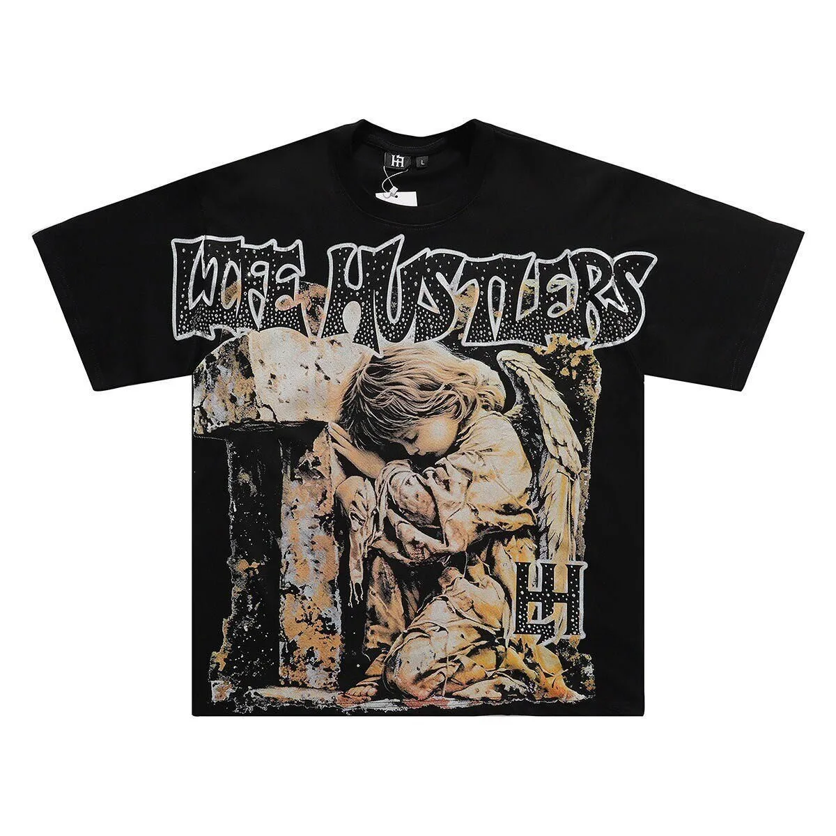 Life Hustlers Prayer Angel Embroidered Diamond Letter Loose Casual Short-Sleeved T-shirt ins