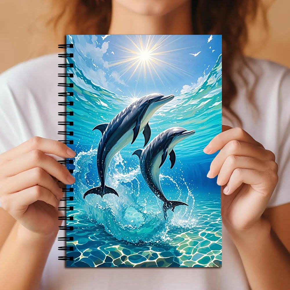 Dolphins Spiral-Notizbuch – Liniertes Notizbuch mit Meereswellen-Ästhetik, niedliches Meereslebewesen-Schulmaterial für Teenager und Meeresliebhaber