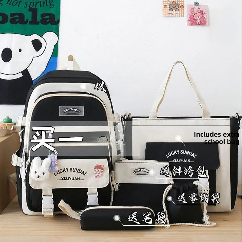 

Five-Piece Set Cute Elementary School Student Backpack Large Capacity Lightweight Shoulder Bag Cartoon Style School Bag for G...