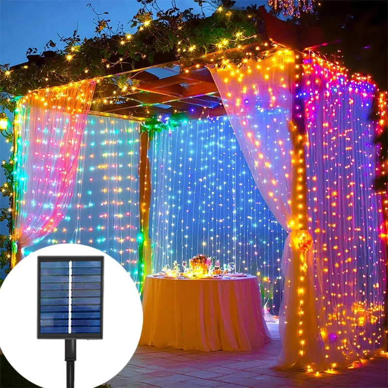 

Уличная светодиодная занавеска на солнечной энергии, 8 режимов, сказочная гирлянда из медной проволоки для рождественского украшения дома, сада, свадебной вечеринки