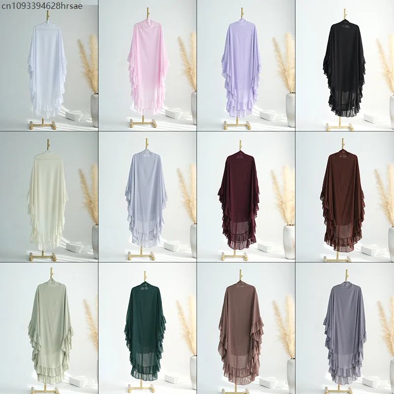 Women Ramadan Muslim Prayer Pullover Hijab Double Layer Head Scarf Headwraps Femme Musulman Shawl Wrap Islamic Scarf