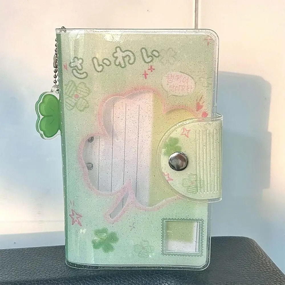 Girl Glitter A7 Size Binder Pudding Pocket Removable Four-Leaf Clover Binder PVC Material Sticker Storage Book