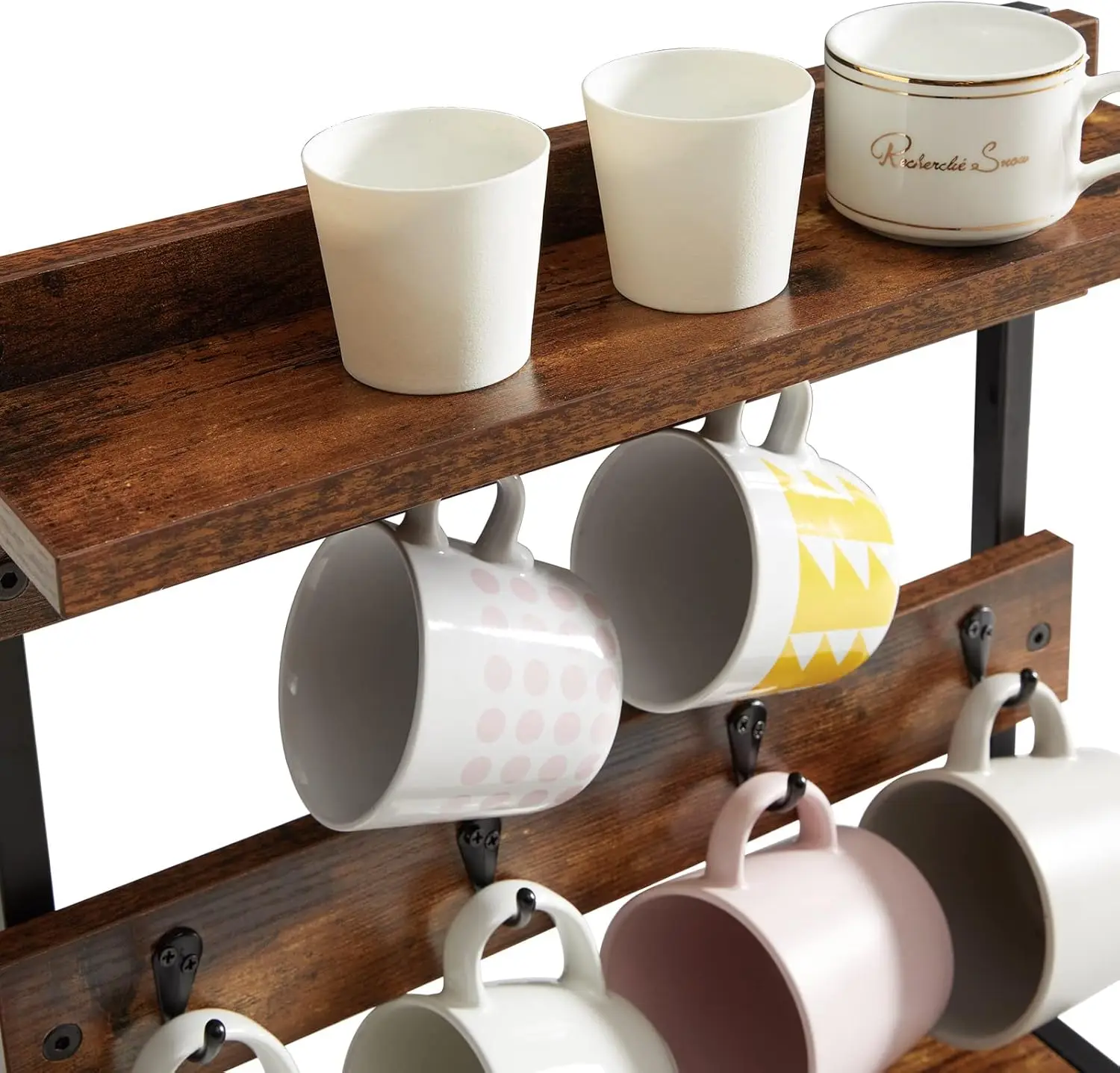 Rustic Coffee Mug Holder Stand, 2 Tier Countertop Mug Tree Holder RackVintage Mug Holders for Kitchen, Holds 8 Mugs