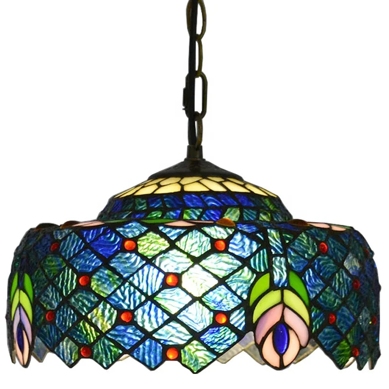 Triple Light Dome Drop Light Industrial Mediterranean Style Stained Glass LED Warm White Iron Base 80cm Pendant