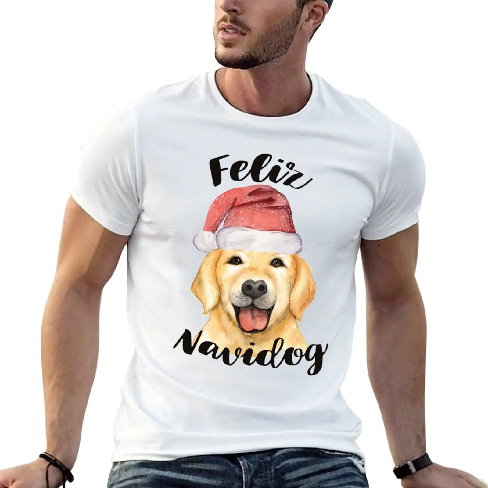 Feliz Navidog Golden Retriever Christmas T-Shirt Basic Tee Shirt for Everyday Outfit
