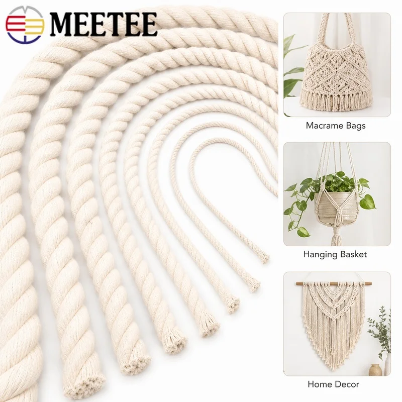 5M 20mm Cotton Macrame Cord 3-Strand Twisted Rope for Handbag Handle Plant Hanger Wall Decor Basket Home Weaving Craft Projects