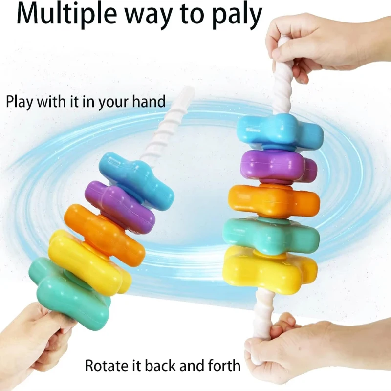 Montessori Rotating Rainbow Tower Baby stacking Puzzle Toy Develop Motor Skills Game Children Educational Sensory Stacking Tower