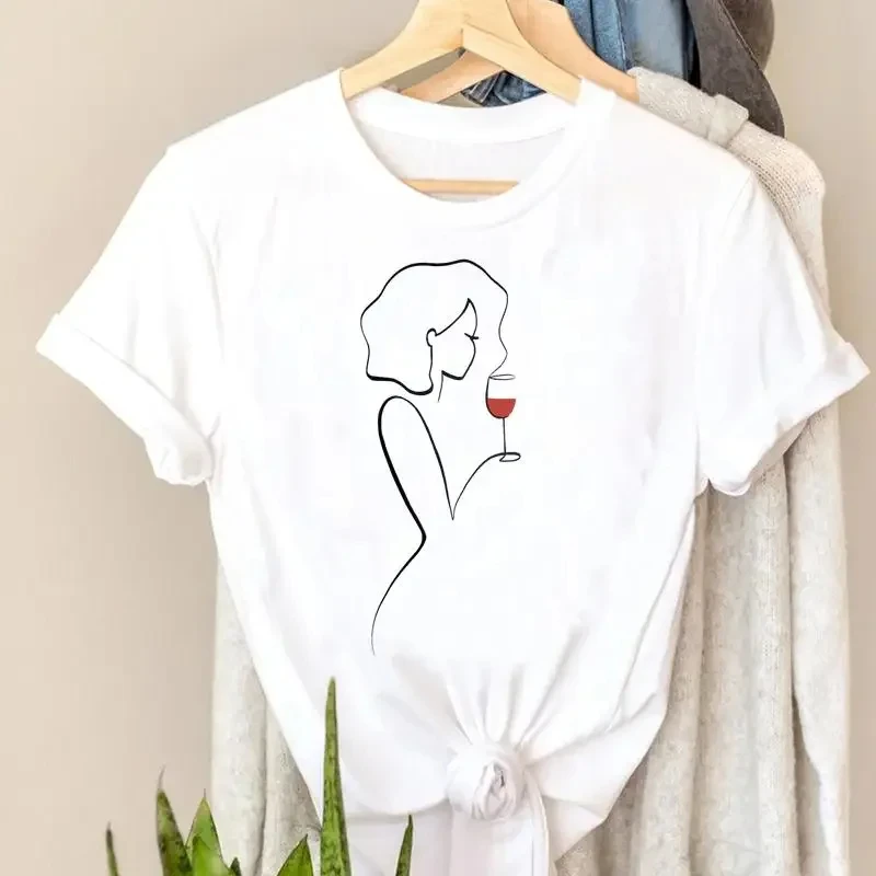 

Футболка женская с коротким рукавом, модный топ в винном стиле, с графическим принтом, для путешествий