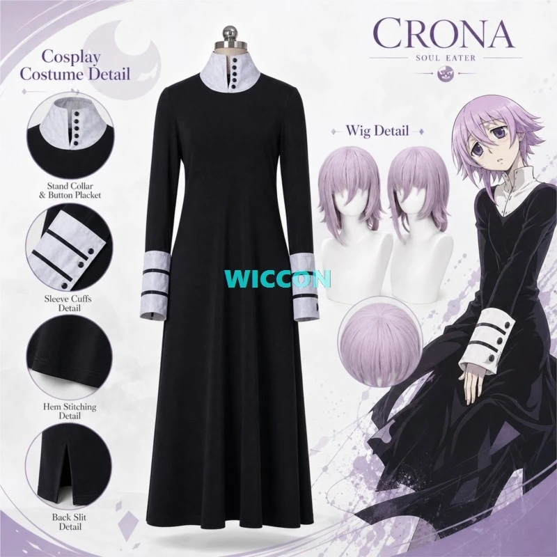 Crona Cosplay Costume Anime Womens Black Dress Cosplay Wig Outfit Uniform Full Set Halloween Christmas Comic Con Costume view 5