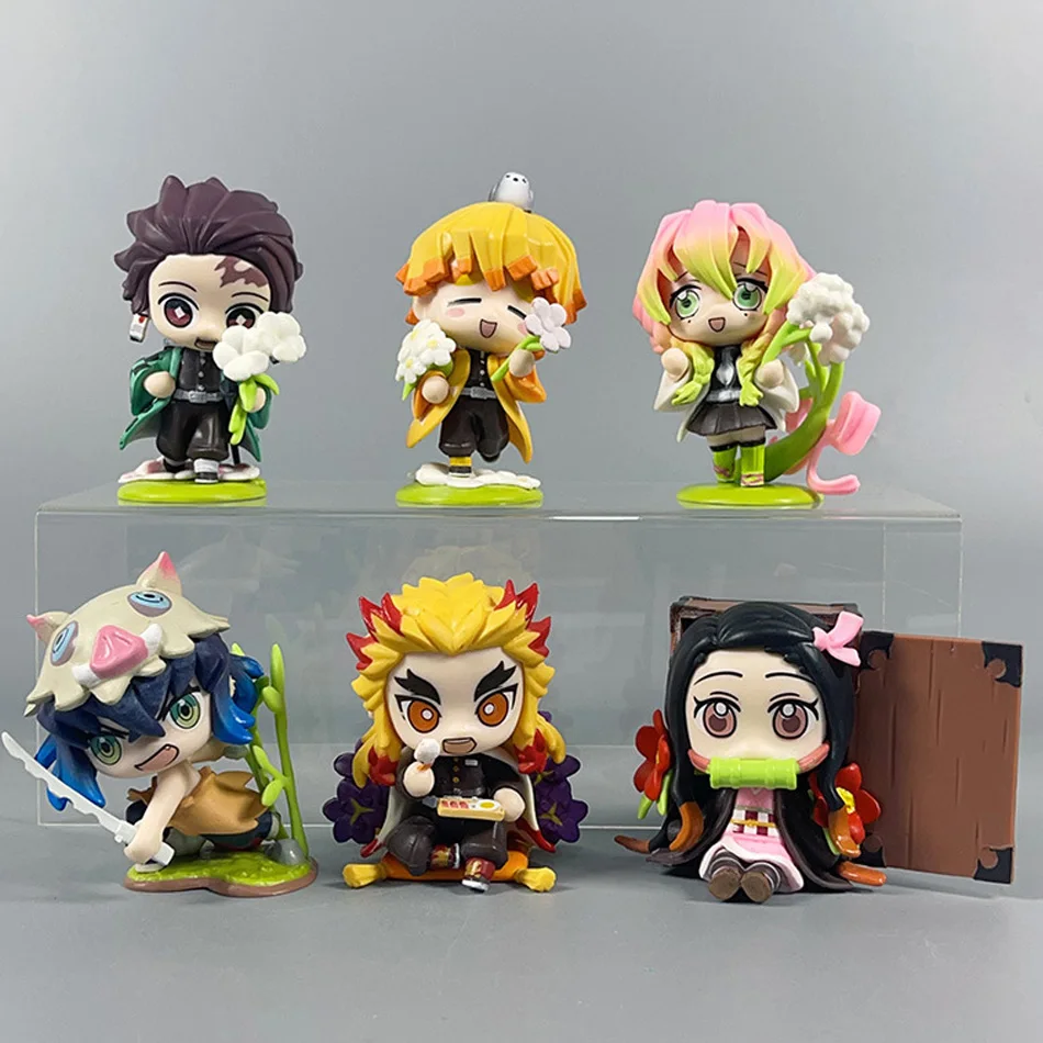 1-12 pièces Anime Demon Slayer Blind Box Tanjiro Kamado Nezuko Figurine de dessin animé en PVC Modèle Ornement Jouet pour enfants Cadeaux de Noël Halloween