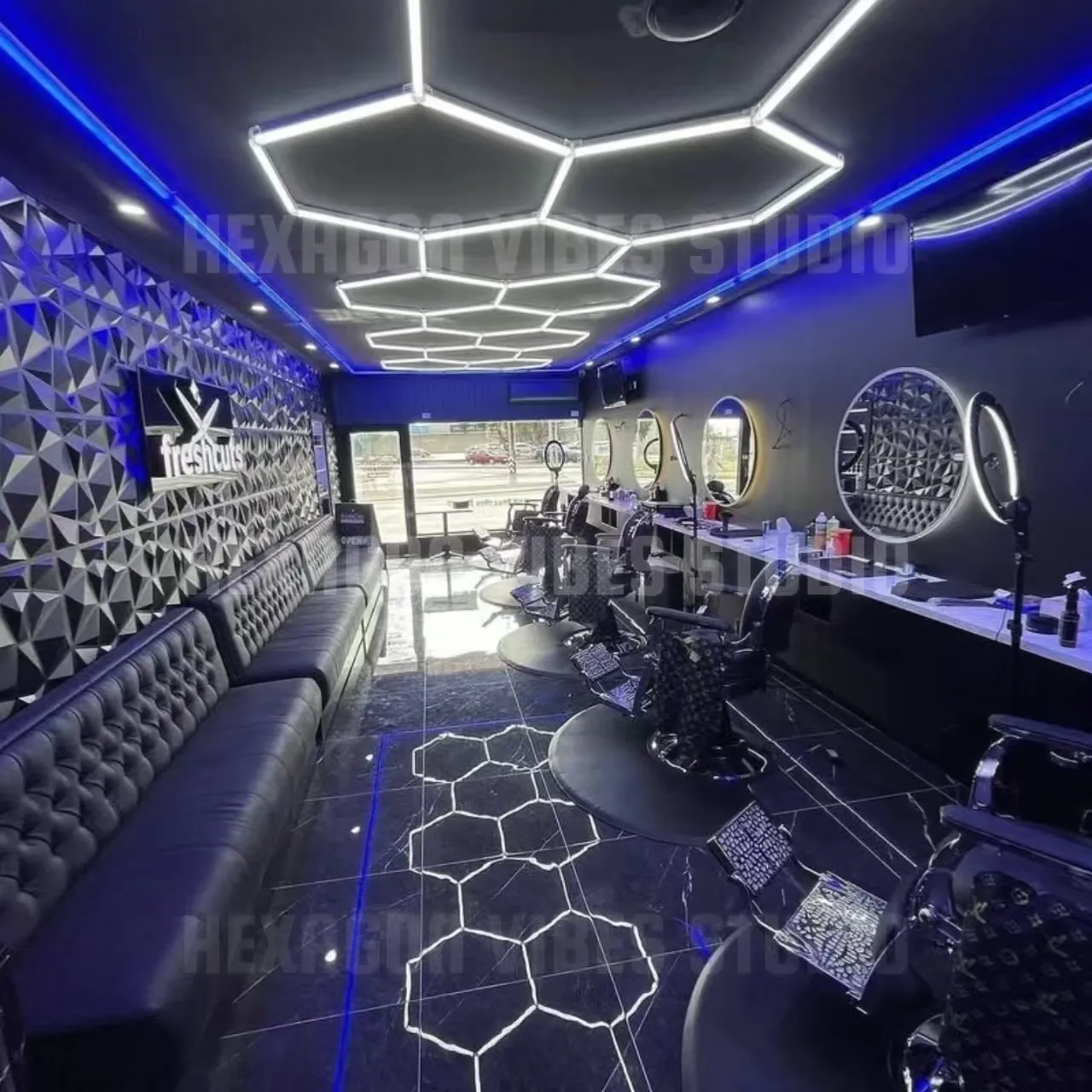 Pro Salon Barbershop LED Ceiling Light with Blue Lighting Border Hexagon Garage Lights 110V-240V Honeycomb LED Tube Illumination