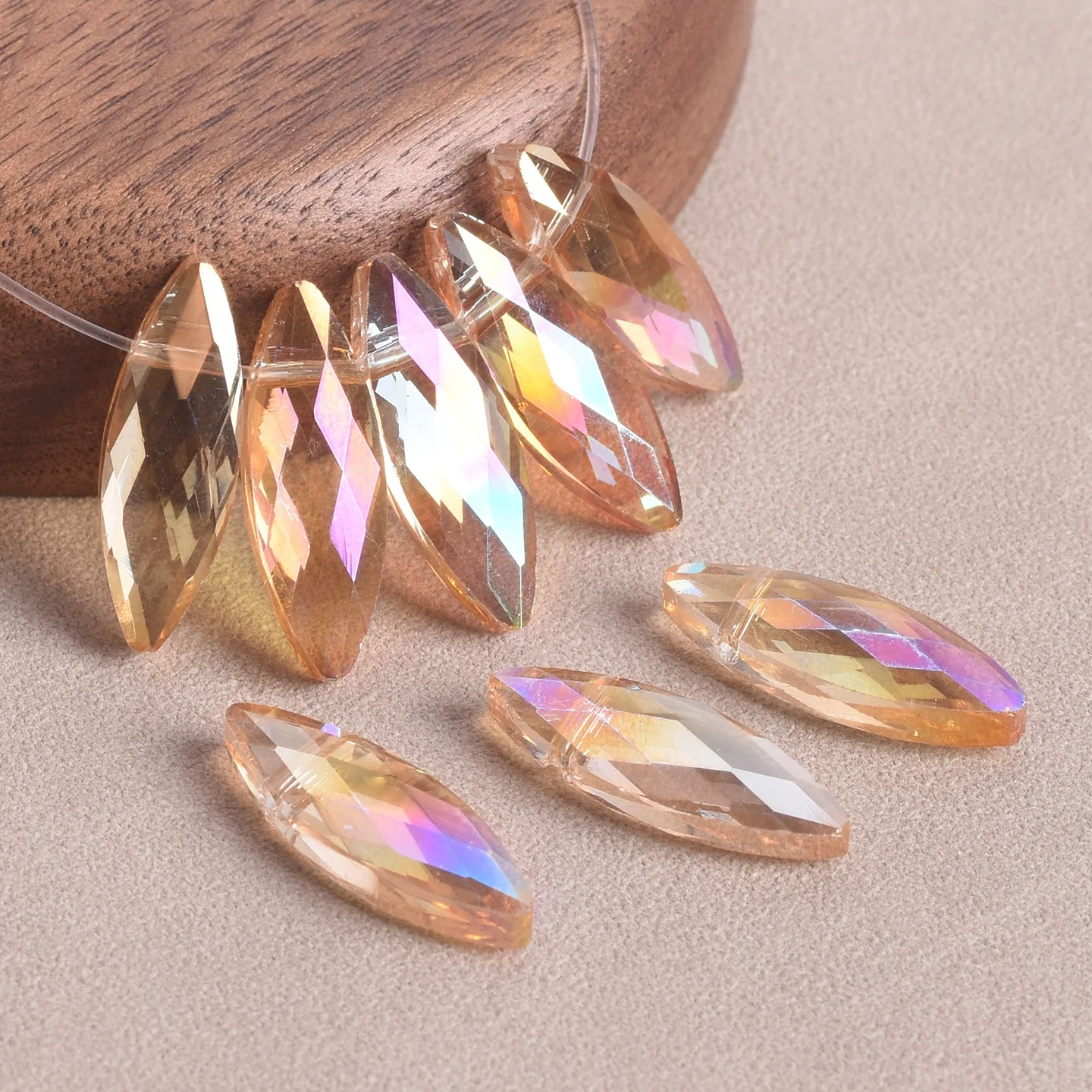 10pcs 8x22mm 10x30mm Marquise Shape Faceted Crystal Glass Side Hole Loose Beads for Jewelry Making DIY Crafts Findings