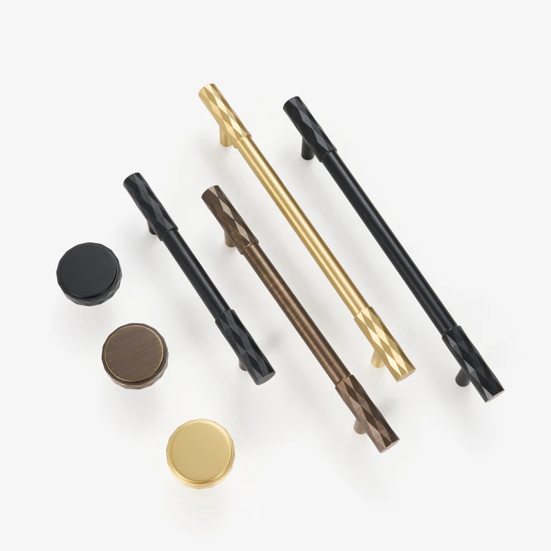 Brass Furniture Handles Modern Hammered Long Pulls Cupboard Wardrobe Dresser Shoe Box Drawer Cabinet Round Knobs