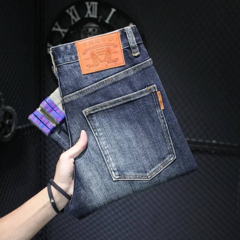 Jeans lavati di fascia alta per l'industria pesante da uomo elasticizzati Slim Straight Street Trend abbigliamento da uomo di qualità pantaloni oversize retrò