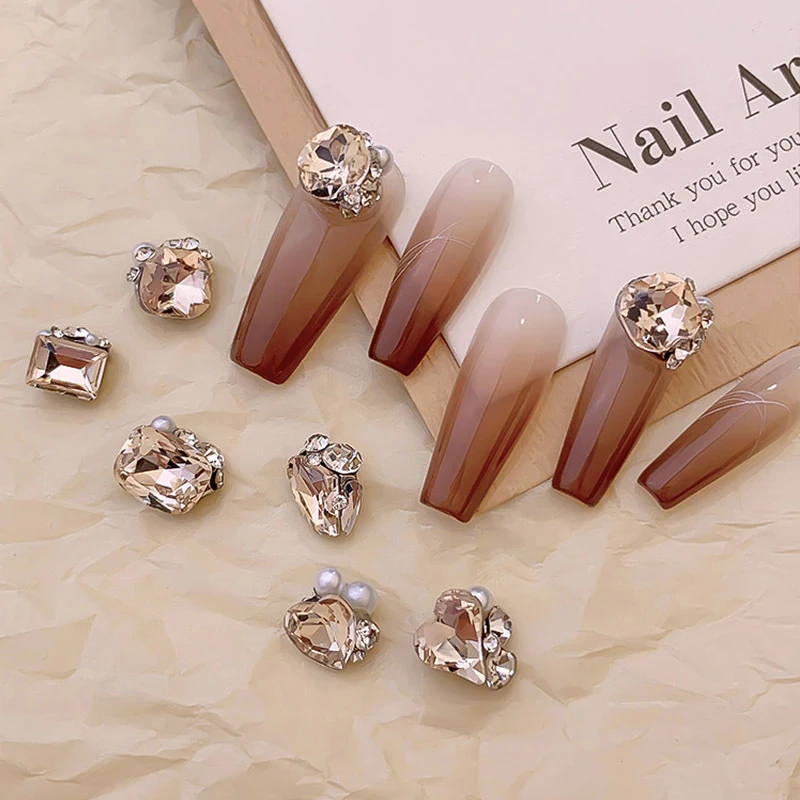 

5pcs Maillard Coffee Nail Crystal Pile Diamond Sparkling Decoration Charm Shiny Rhinestone Jewelry Manicure Accessories