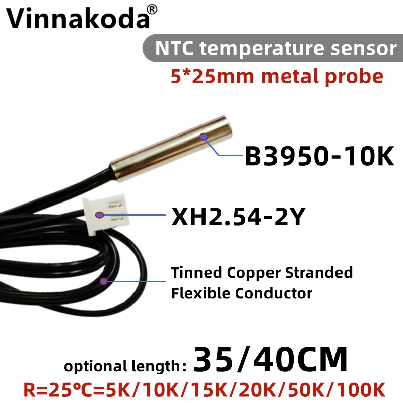 1PCS NTC Thermistor Temperature Sensor B3950 5K10K15K20K50K100K 1% Waterproof Probe Air Conditioning Probe 35/40CM