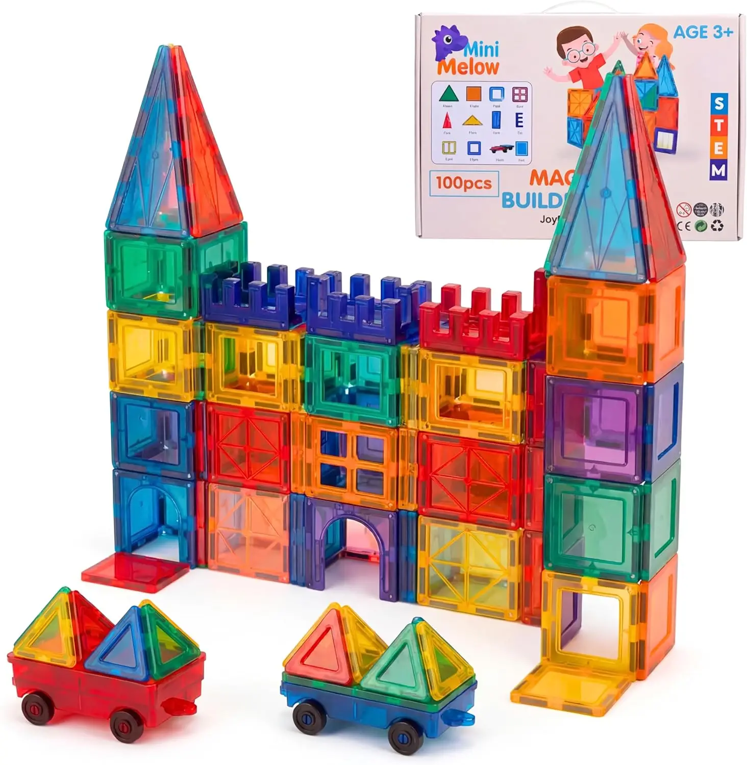 

Magnetic Tiles, 100 Pcs Building Blocks Set, STEM Toys for Kids Ages 3+, Educational Gift