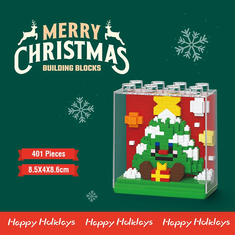 Christmas Gifts Micro Building Block Series Santa Claus Tree Puzzle Assembling Bricks Table Decoration Toys Children Kids Adults