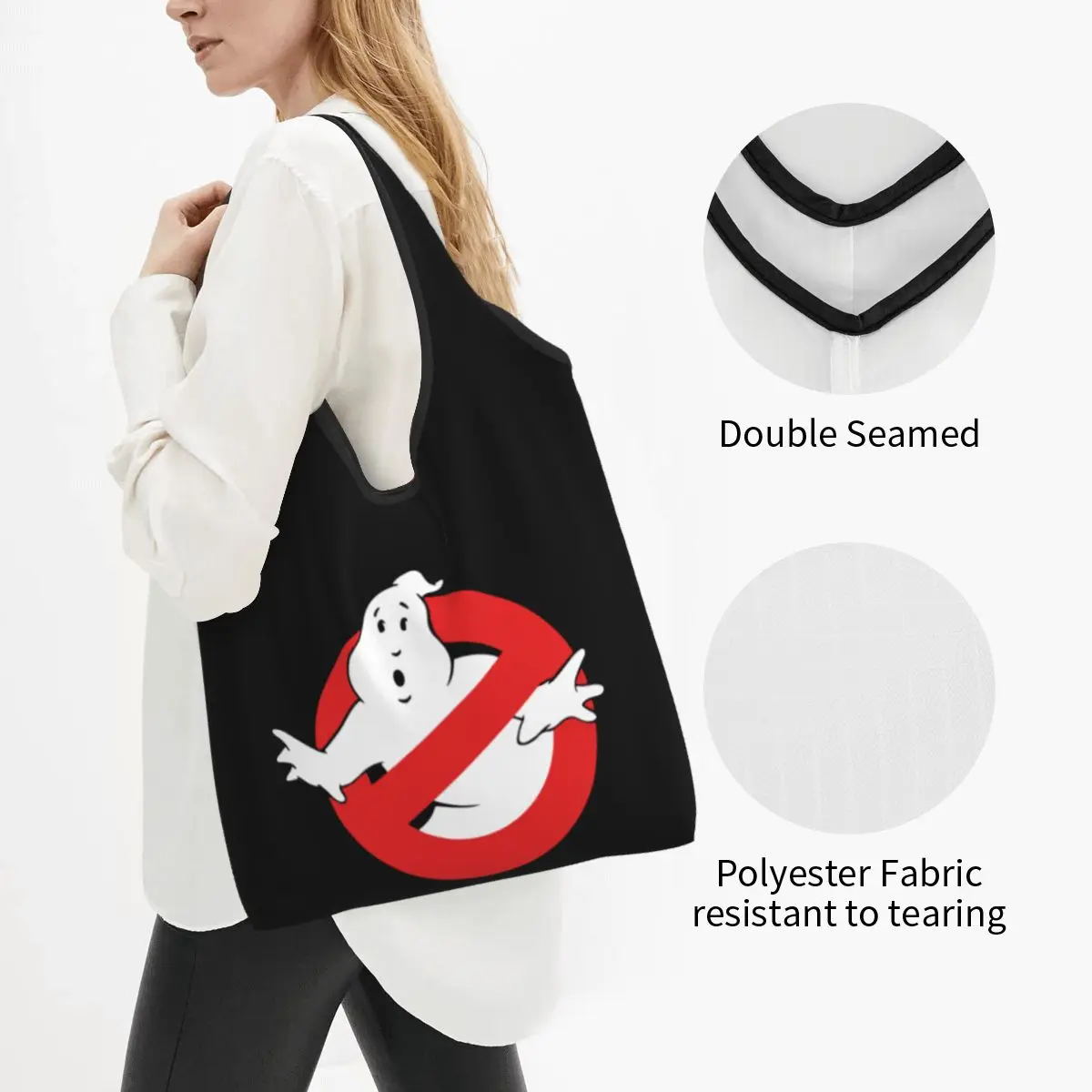 Kawaii Printing Ghost Buster Tote Shopping Bag Portable Shoulder Shopper Supernatural Comedy Film Handbag