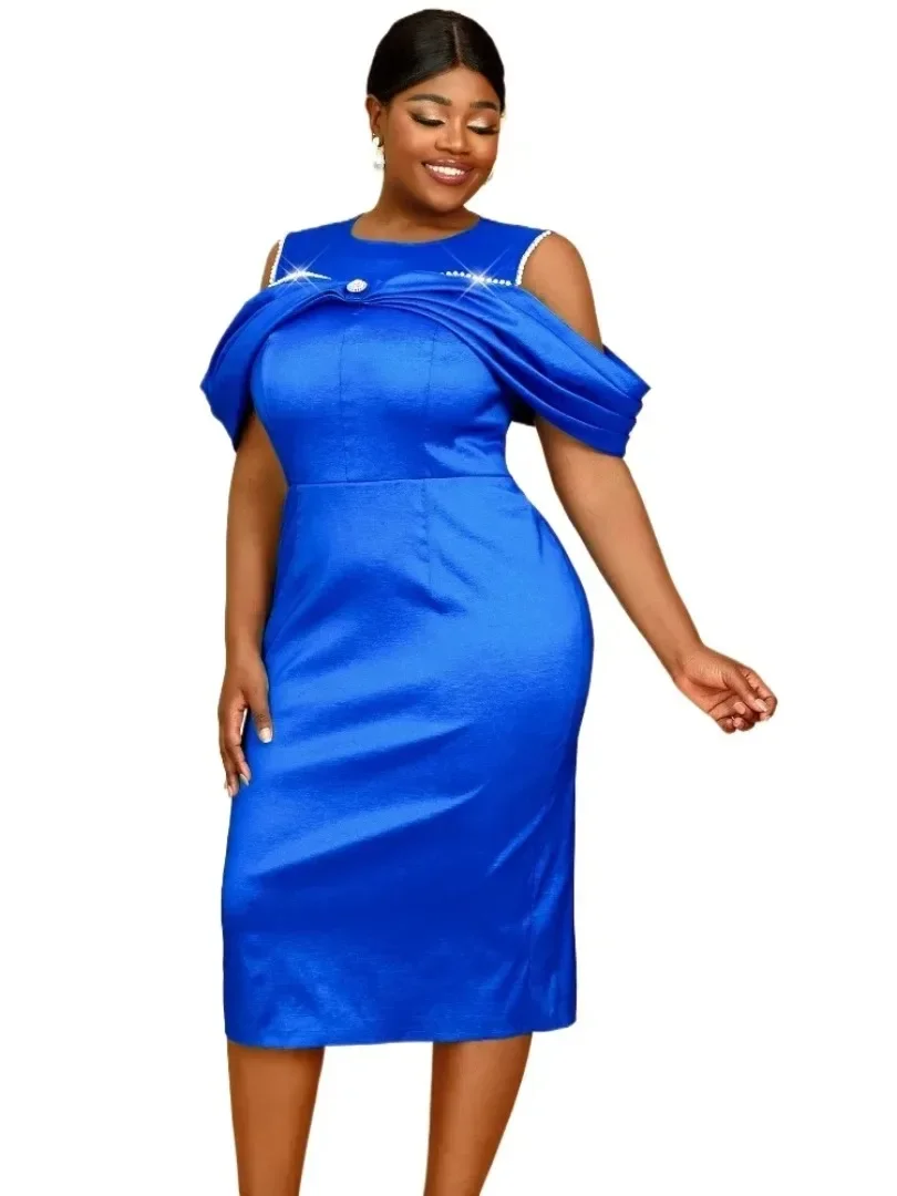 

Индивидуальные синие платья больших размеров 2025 года для женщин с круглым вырезом, без рукавов, с большим бантом и бисером, с высокой талией, для празднования выпускного вечера, вечера