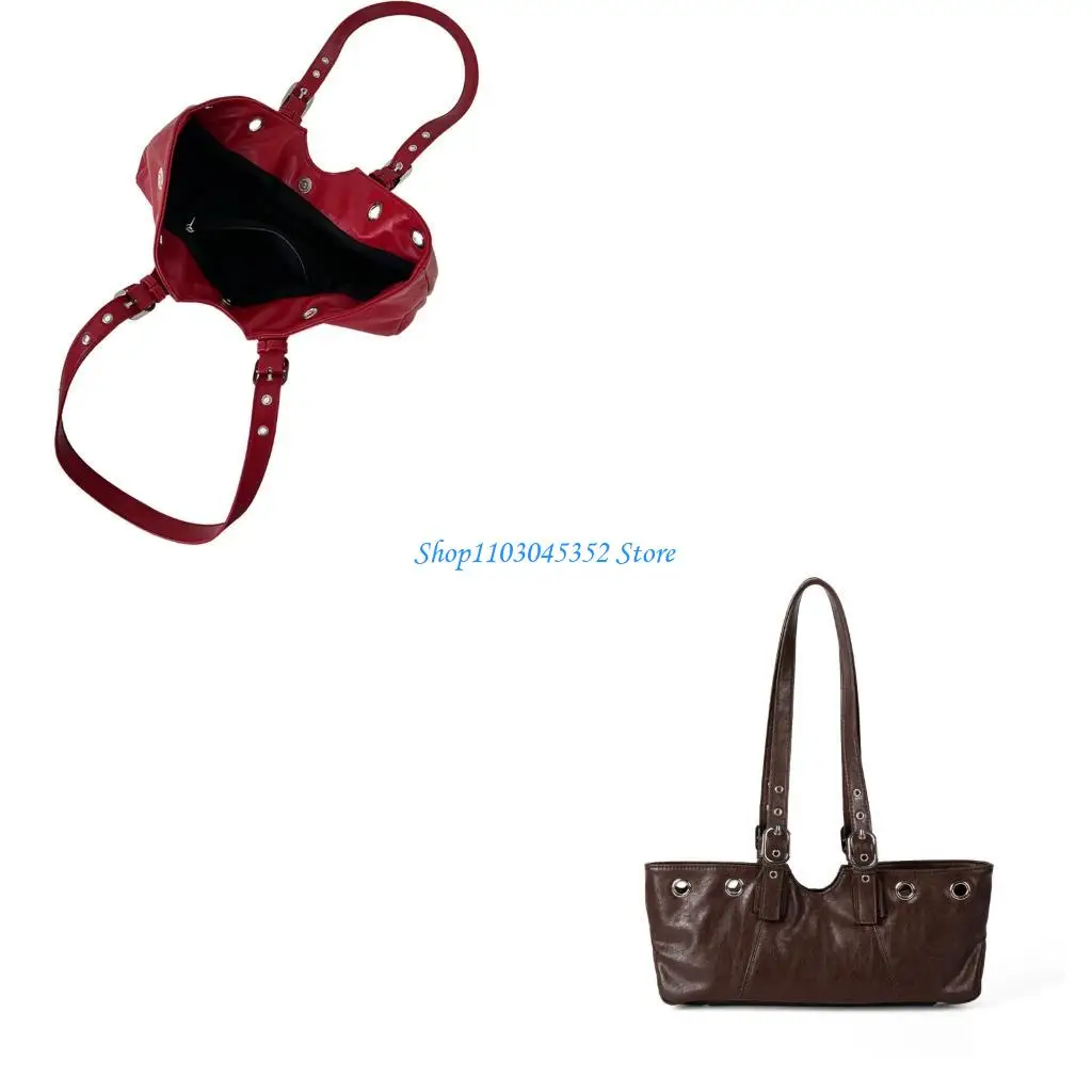 

Edgy Motorcycle Themed Studded Shoulder Bag Convertible Underarm Purse Practical Wear Resistant PU Spacious Interior