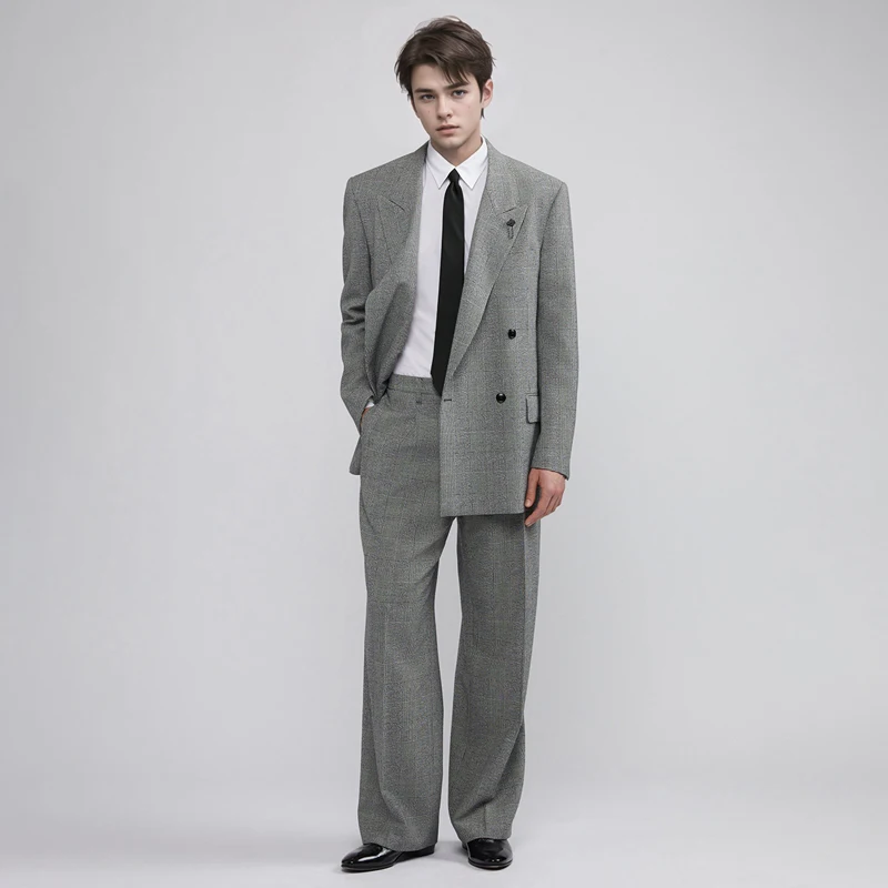 Classic gray double breasted men's casual suit spring and autumn new products gentlemanly style elegant style men's suit coat