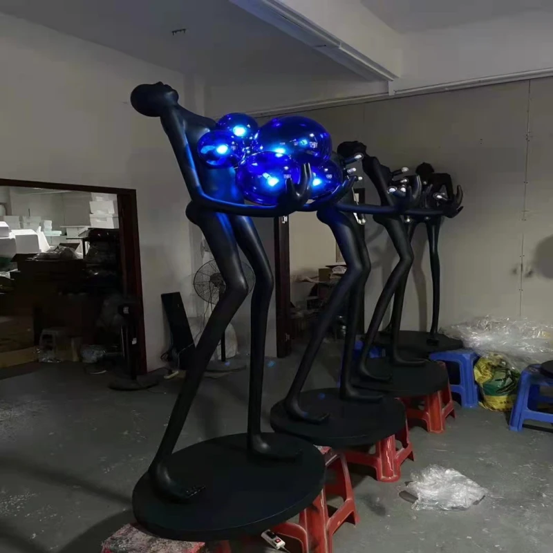 Humanoid Floor Lamp Abstract Figure Art Sculpture Holding Red Mars Ball Decoration Hotel Lobby Statue Lights