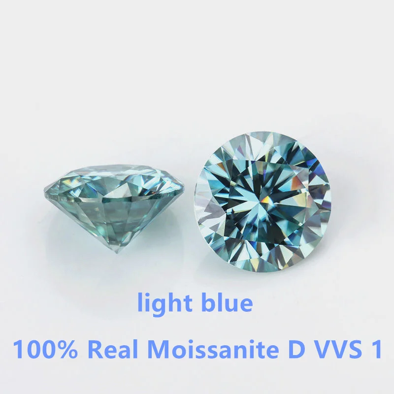 Diamant Spécial 100% Moissanite Un Carat Rond en Vrac, Huit Cœurs et Huit Flèches Découpées, Couleur Bleu Clair, Bricolage, Envoi Certificat GRA