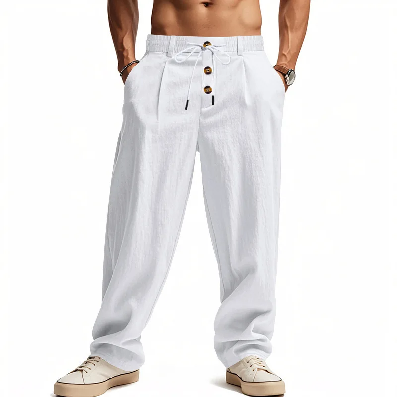 Men's Summer Casual Breathable Trousers Solid Color High Quality Sweatpants Hawaiian Beach Sports Jogging Pants