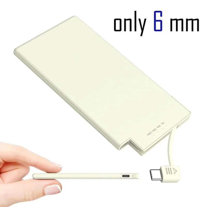 Auskang USB C Portable Charger Power Bank 5000mAh Ultra-thin Spare Battery Built-in Cable For iPhone Xiaomi and Samsung