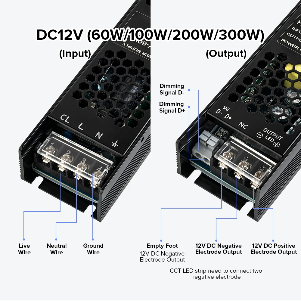 Triac Constant Voltage LED Driver AC180V 260V to DC12V 24V 60W 100W 200W 300W Transformer Adapter FCOB Light Strip 0-10V Dimming